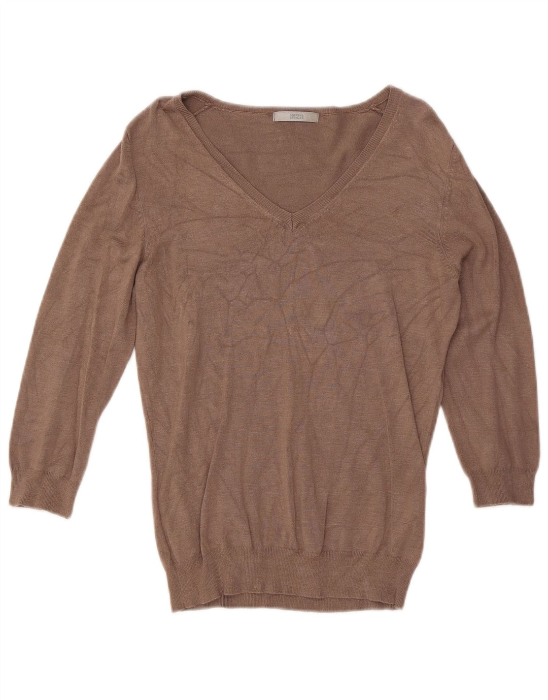 Maglione da donna con scollo a V Marks & Spencer UK 12 Viscosa marrone medio