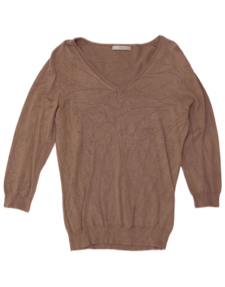 Maglione da donna con scollo a V Marks & Spencer UK 12 Viscosa marrone medio