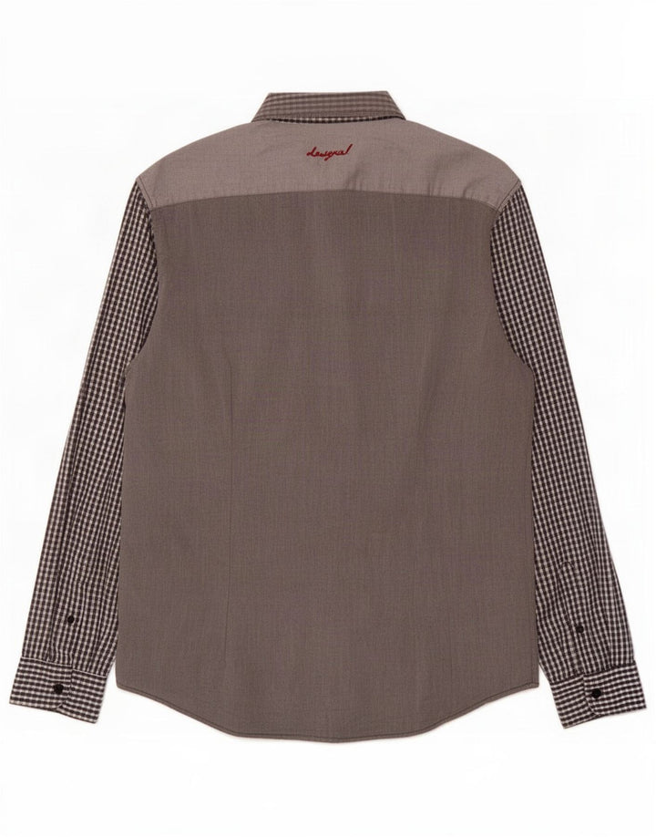 Desigual Camicia slim da uomo in cotone a quadri grigi grandi