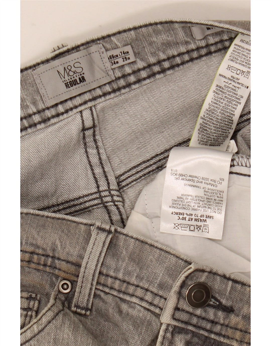 Jeans dritti regolari da uomo Marks & Spencer W34 L29 cotone grigio