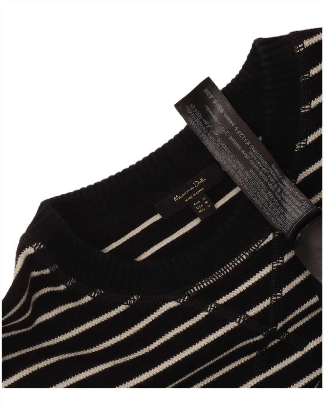 Massimo Dutti Top da donna a maniche lunghe UK 14 Cotone a righe nere medie