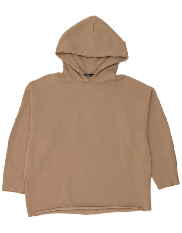 Zara Womens Oversized Hoodie Jumper UK 10 Small Beige Cotton