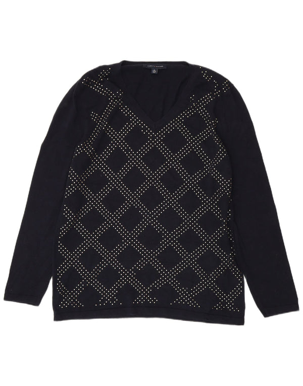 TOMMY HILFIGER Maglione da donna con scollo a V UK 18 XL Blu navy