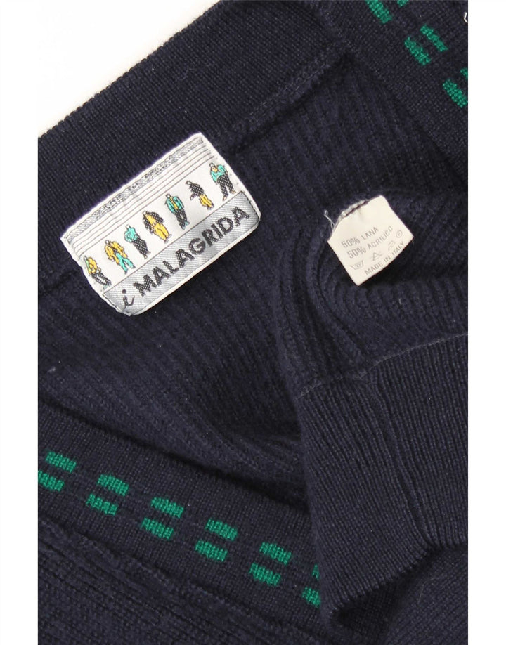 Maglione cardigan da uomo Malagrida in lana a righe medie blu navy