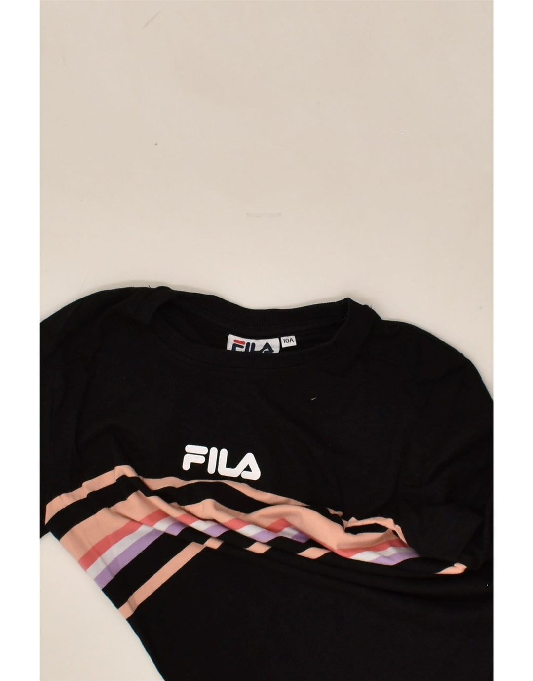 FILA Boys T-Shirt Top 9-10 Years Black Striped Cotton | Vintage Fila | Thrift | Second-Hand Fila | Used Clothing | Messina Hembry 