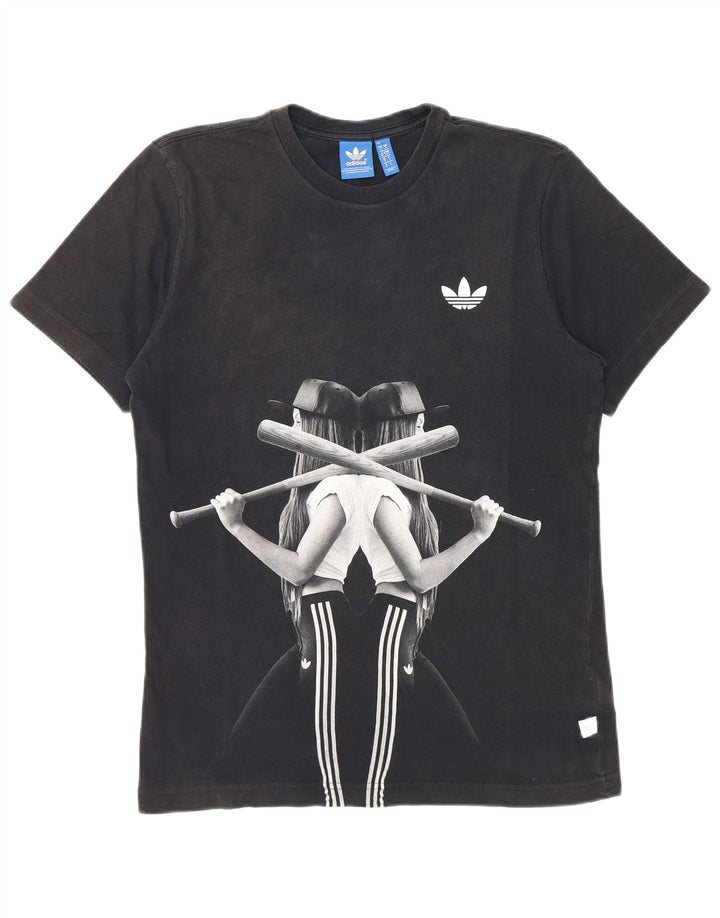 T-shirt grafica da uomo Adidas Top piccola in cotone nero