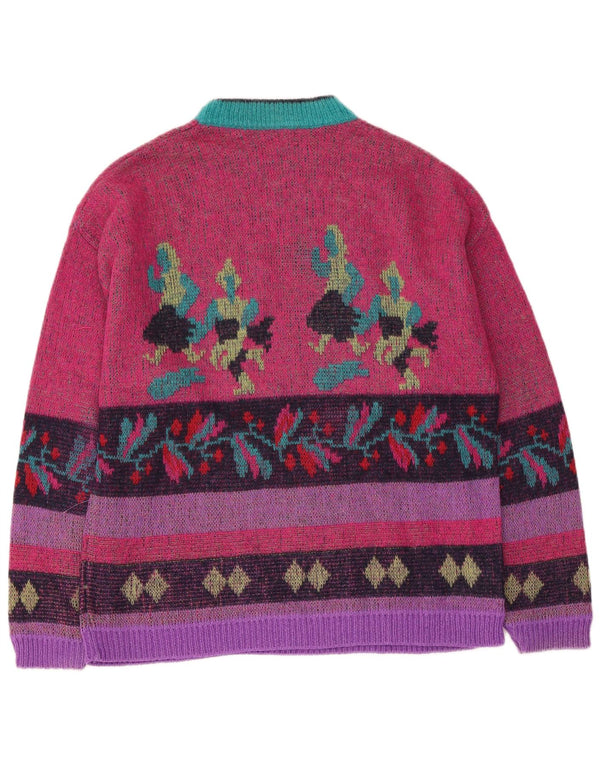 Maglione maglione girocollo da donna STEFANEL UK 16 Large Pink Fair Isle