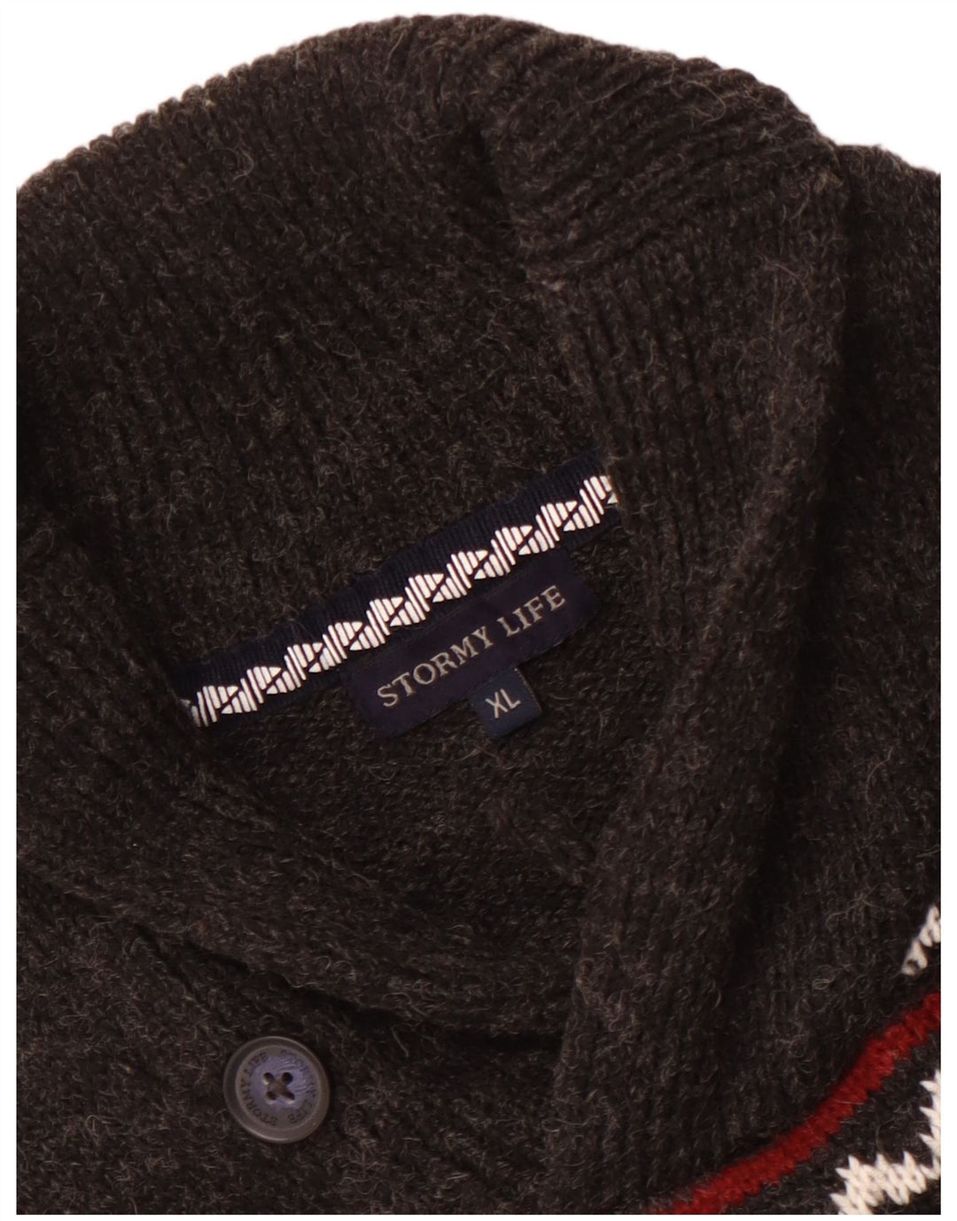 Maglione vintage da uomo con collo a scialle grigio medio Fair Isle