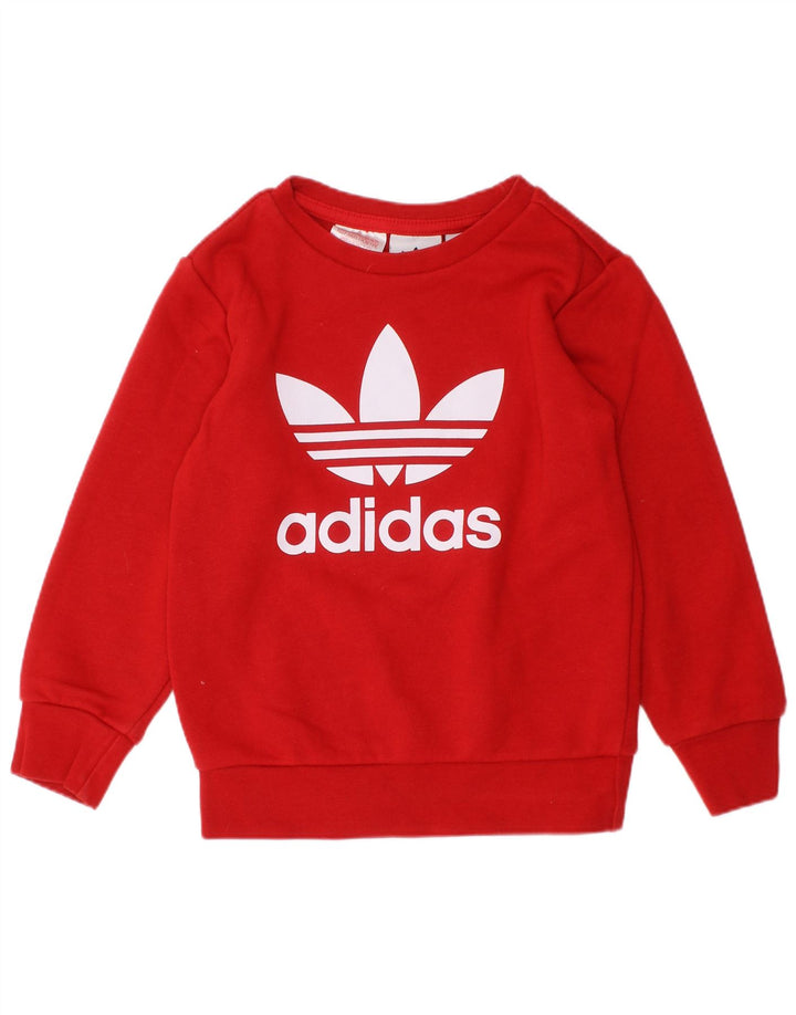 Felpa grafica per ragazze ADIDAS, maglione 2-3 anni, cotone rosso