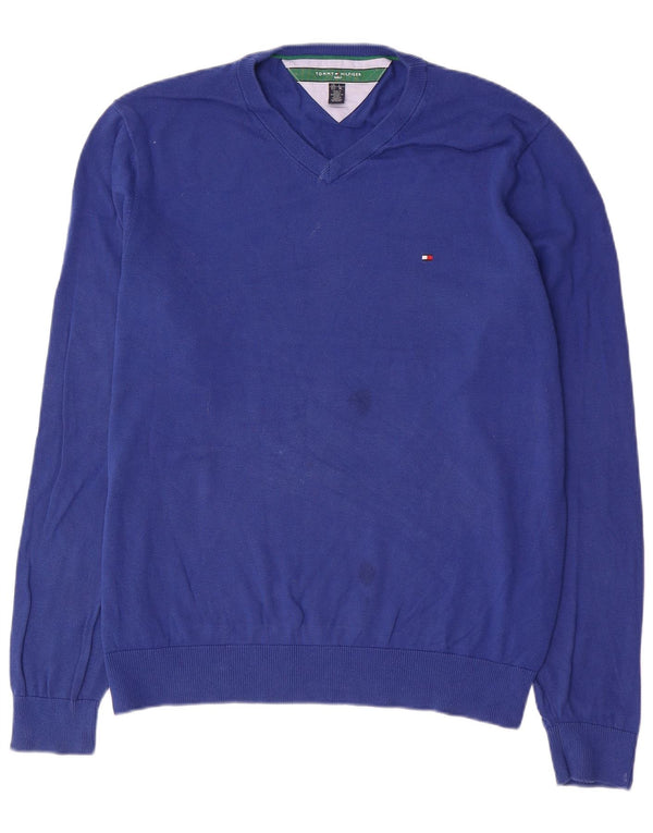 Maglione maglione con scollo a V da uomo Tommy Hilfiger XL in cotone blu