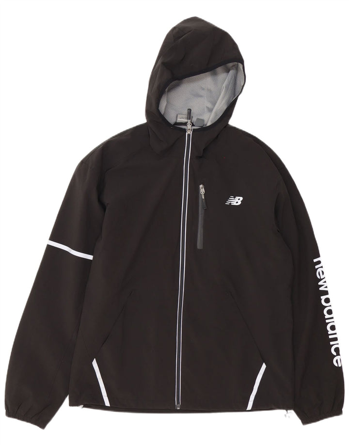 Giacca da ginnastica con cappuccio grafica da uomo New Balance, poliestere nero medio
