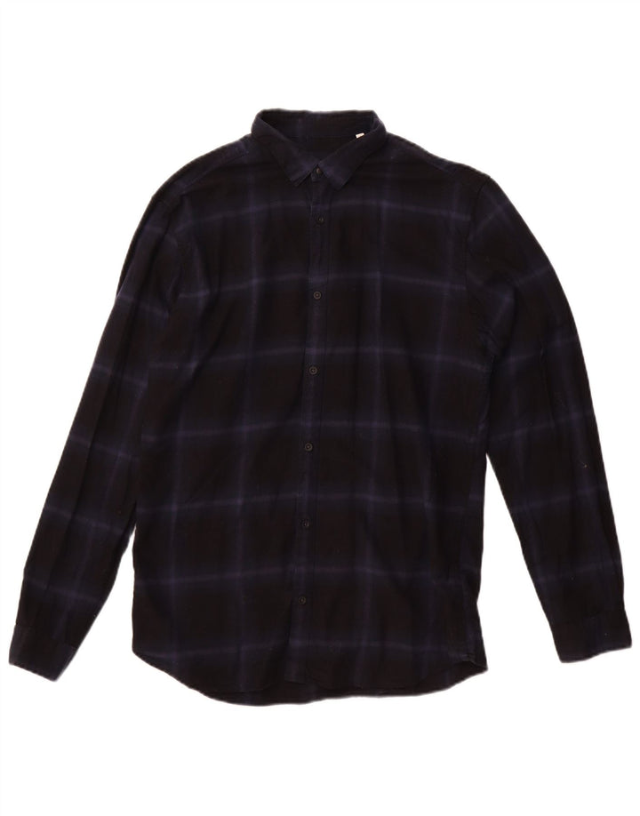 JACK & JONES Camicia in flanella da uomo taglia 40 media in cotone a quadri blu navy