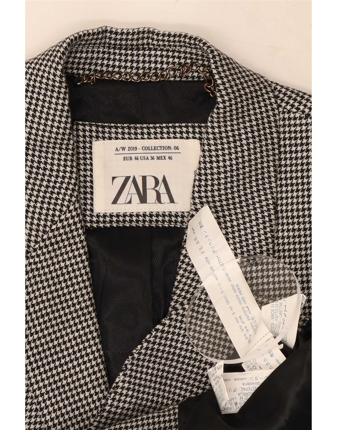 Zara Giacca blazer a 2 bottoni da uomo EU 46 piccola lana pied de poule nera