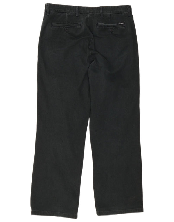 Gant Mens Straight Chino Trousers W34 L32 Black Cotton