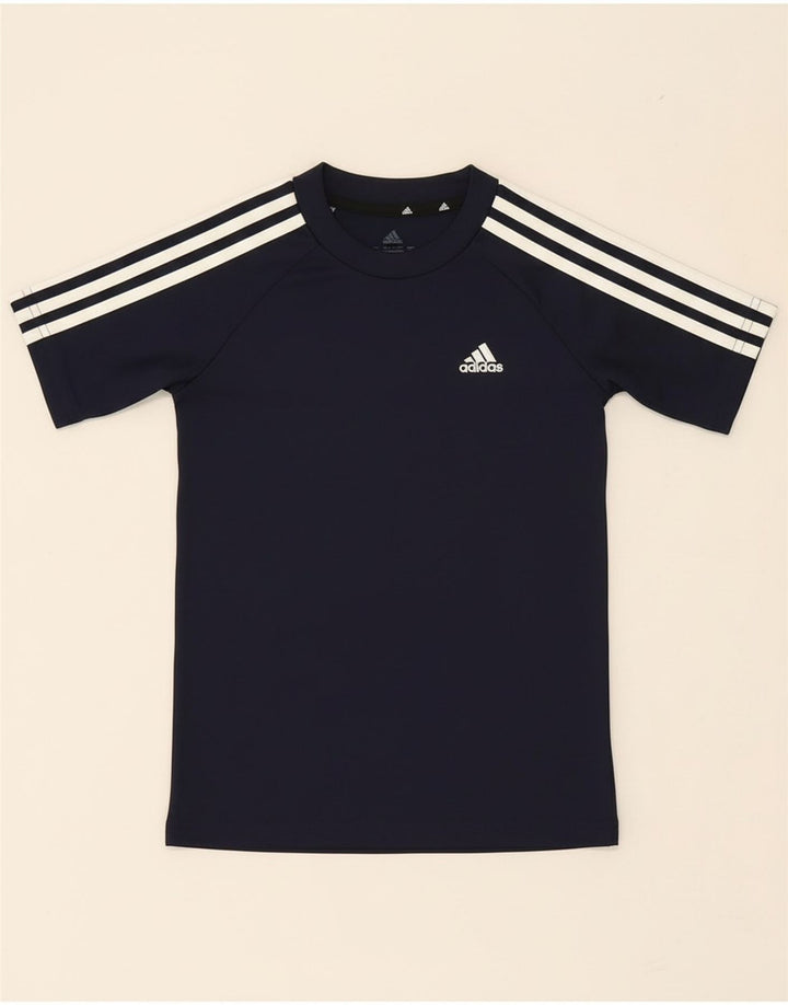 ADIDAS Boys Aeroready T-Shirt Top 7-8 Years Navy Blue Polyester