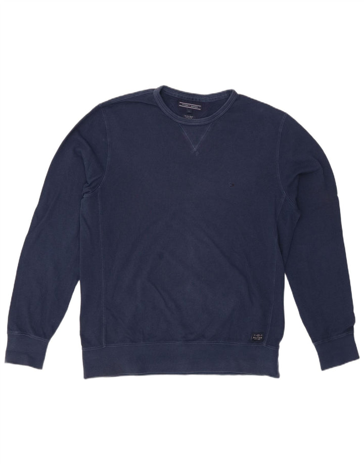 TOMMY HILFIGER Felpa da uomo vintage fit maglione grande cotone blu navy