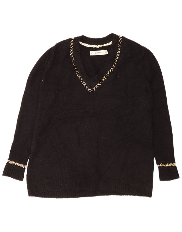 Maglione oversize con scollo a V da donna Zara UK 10 piccolo acrilico nero