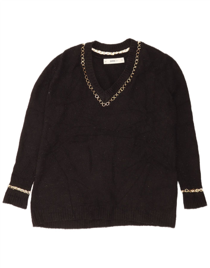Maglione oversize con scollo a V da donna Zara UK 10 piccolo acrilico nero
