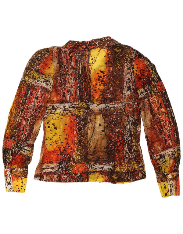 Camicetta camicia vintage da donna con motivo astratto UK 12 media multicolore