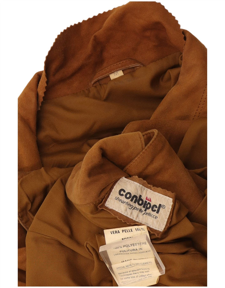 Giacca blazer a 3 bottoni in pelle scamosciata da donna Conbipel UK 14 in pelle marrone medio