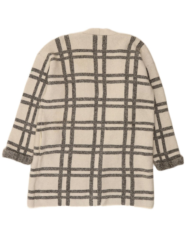Maglione cardigan lungo da donna Marks & Spencer UK 16 grande motivo a quadri bianchi