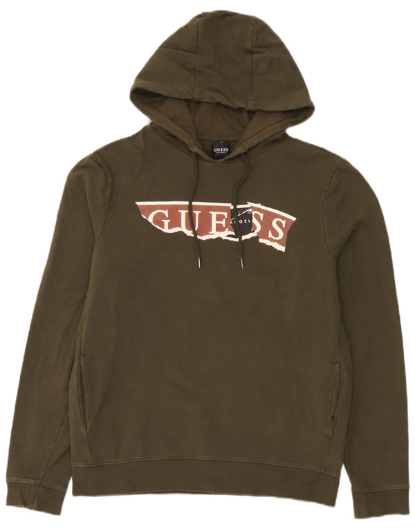 Guess Felpa con cappuccio grafica da uomo in cotone medio kaki