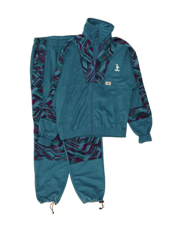 VINTAGE Mens Velvet Full Tracksuit Medium  Blue Geometric Vintage Vintage and Second-Hand Vintage from Messina Hembry 