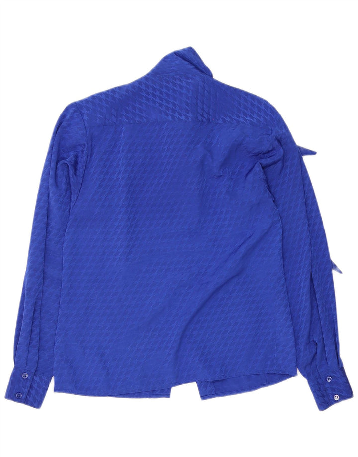 Camicetta da donna con cravatta frontale da donna Evan Picone US 4 piccolo pied de poule blu