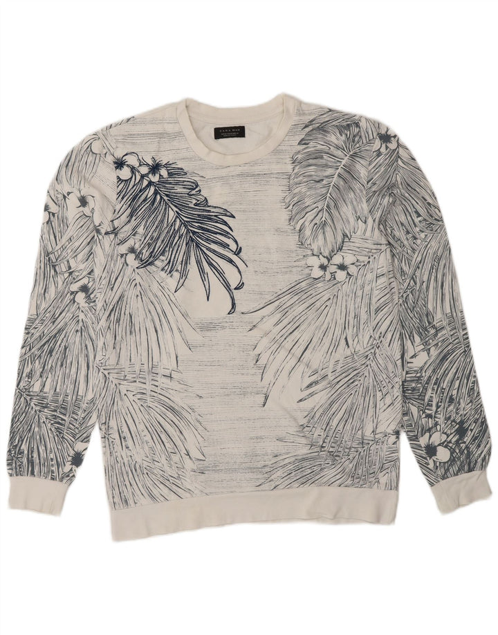 Felpa Zara da uomo in cotone floreale bianco medio