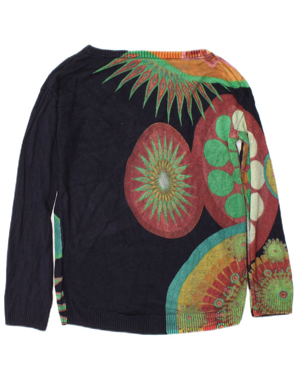 Desigual donna maglione con scollo a V grafico UK 10 piccolo blu navy floreale