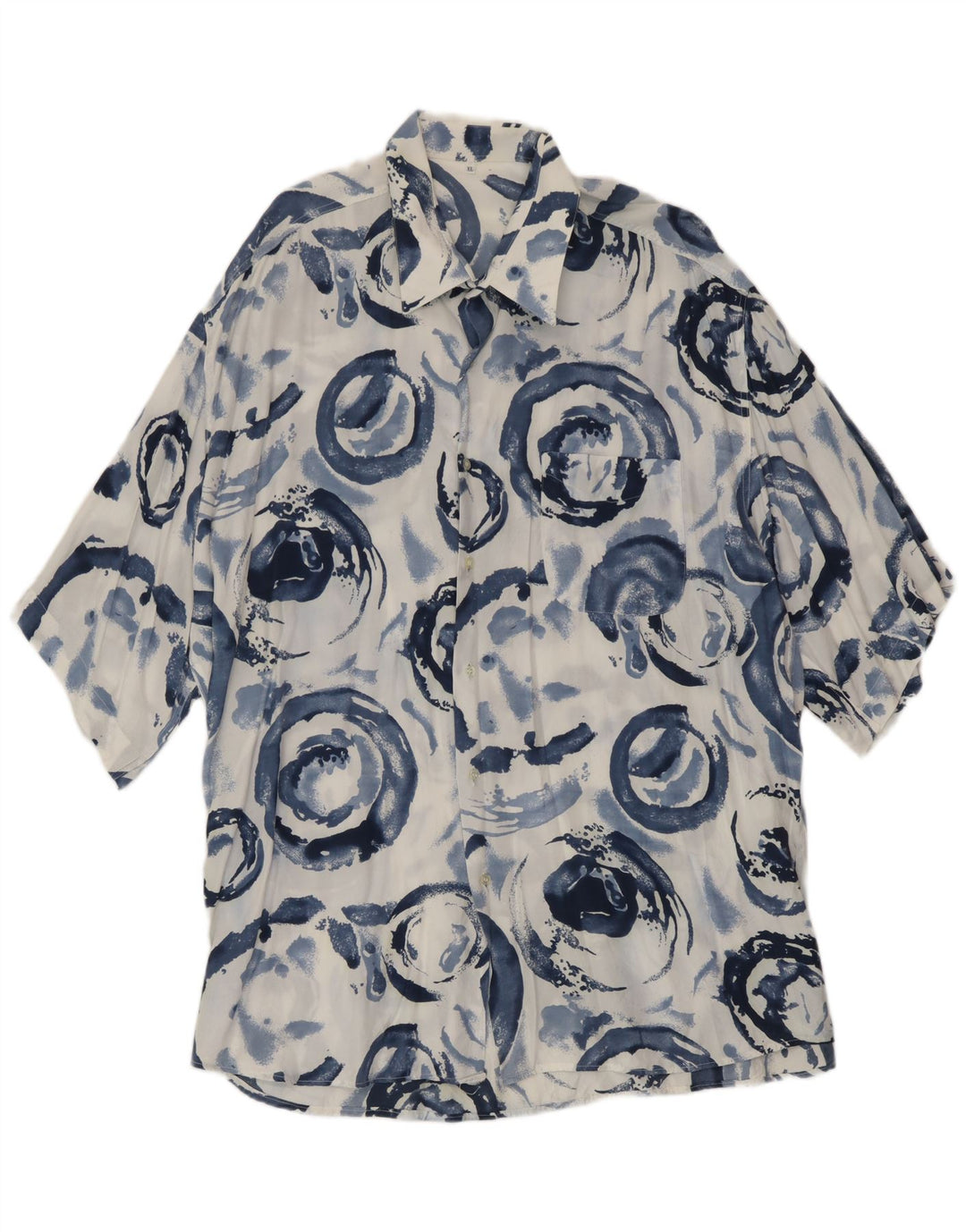 Camicia vintage da uomo a maniche corte XL in viscosa geometrica blu