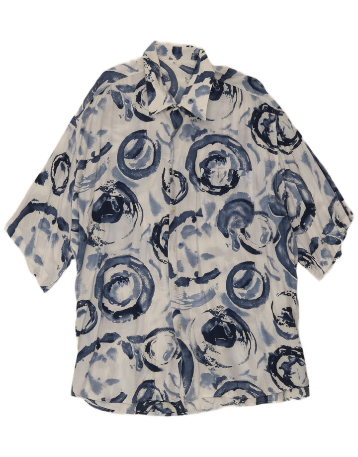 Camicia vintage da uomo a maniche corte XL in viscosa geometrica blu