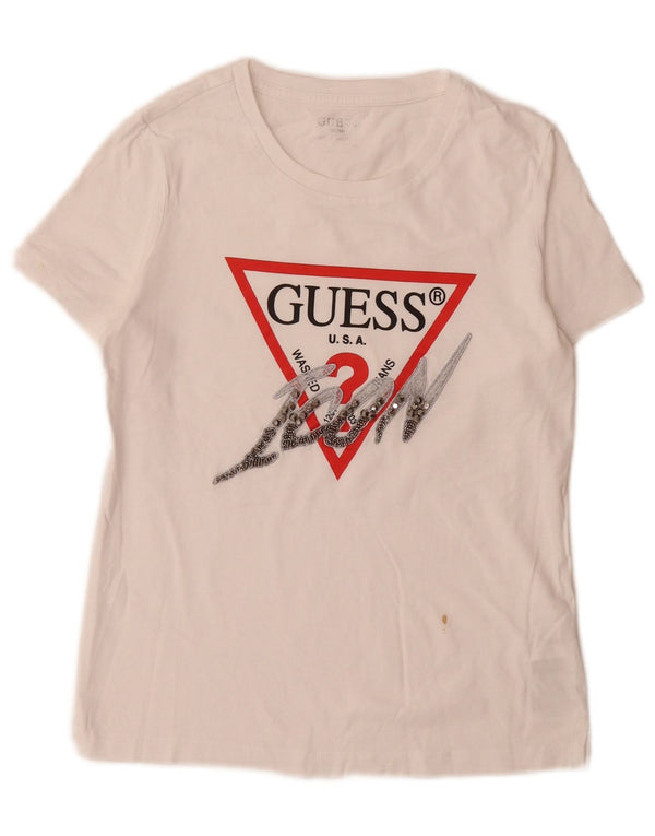 Guess T-shirt grafica da donna slim fit Top UK 6 XS Cotone bianco