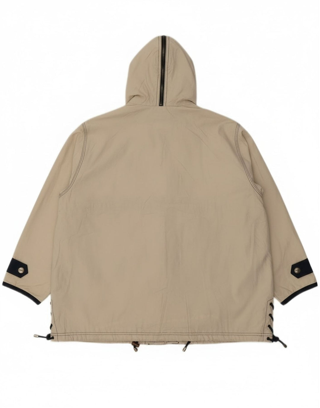 Giacca antipioggia oversize con cappuccio da donna vintage UK 8 piccola in poliestere bianco sporco