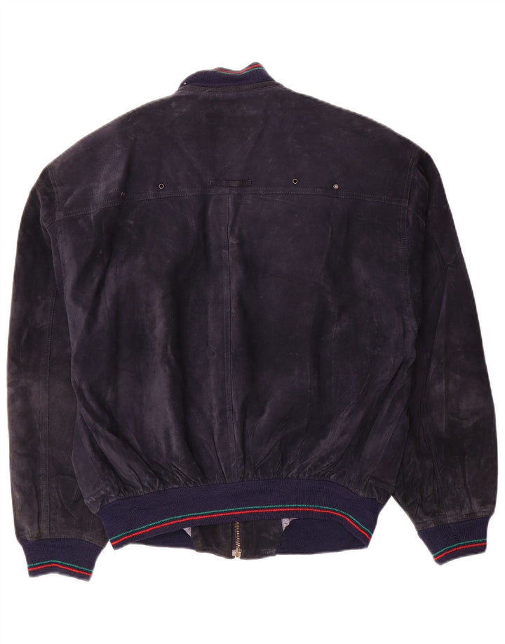 Cinquanta Giubbotto Bomber in Pelle Scamosciata da Uomo IT 48 Medio in Pelle Blu Navy
