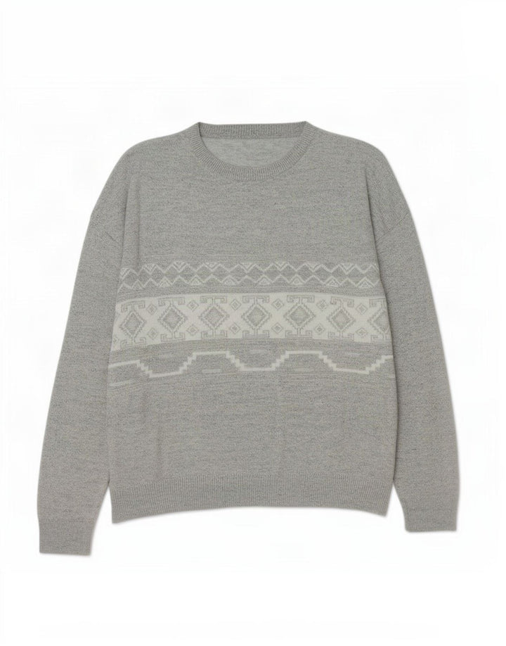 Maglione vintage da uomo con scollo a barca XL grigio geometrico