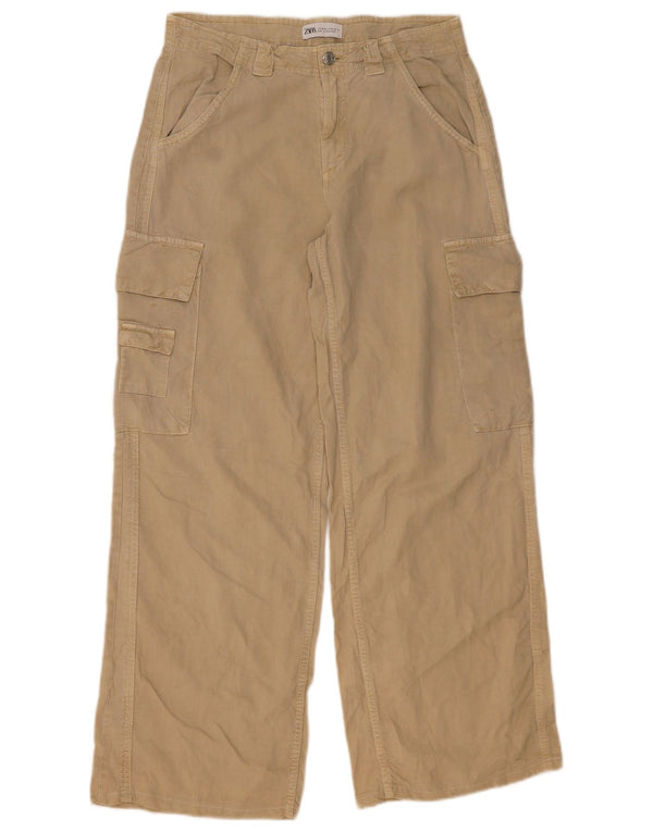Pantaloni cargo a gamba larga da donna Zara EU 38 Small W30 L30 Lyocell beige