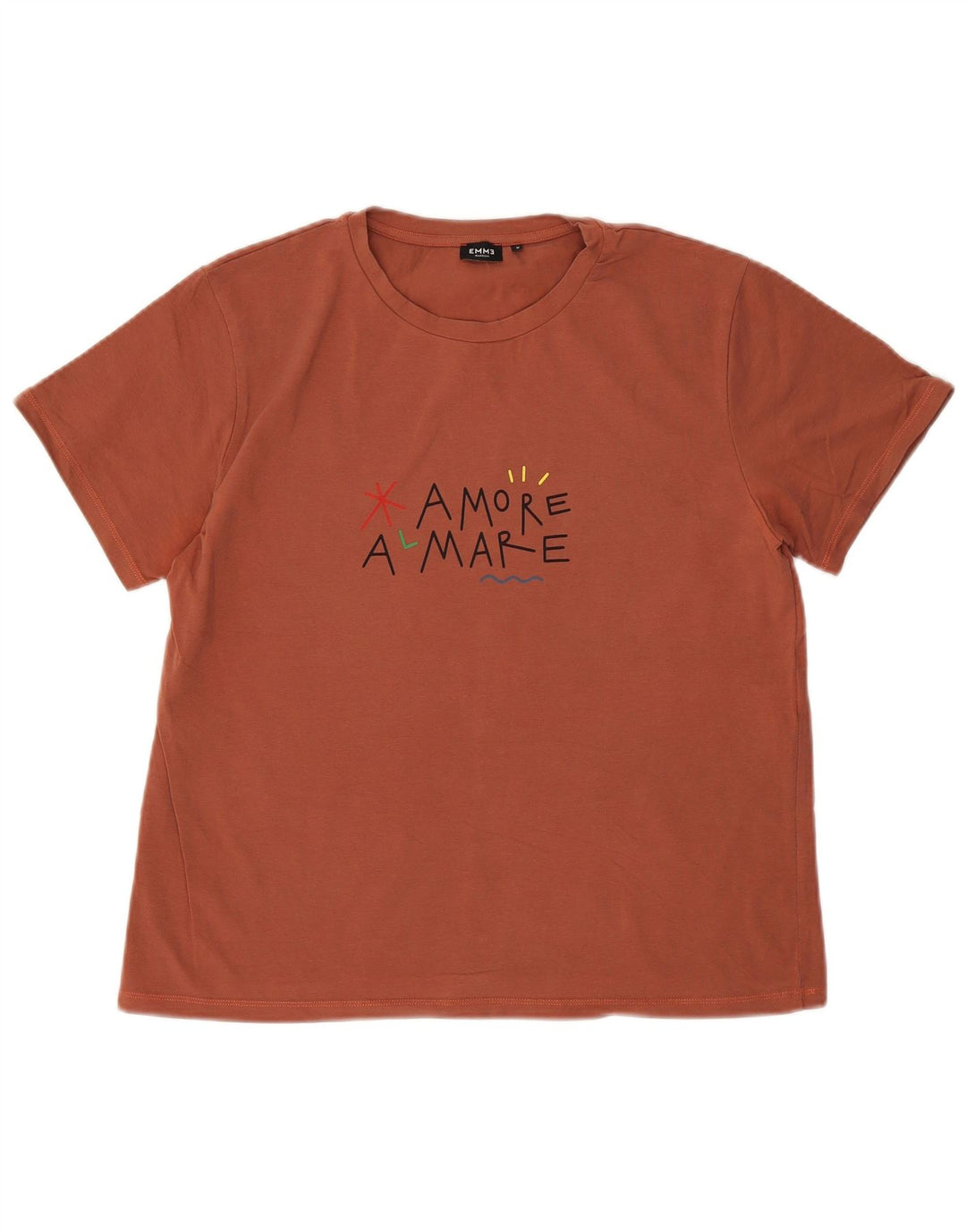 T-shirt grafica da donna Emme Top UK 14 cotone marrone medio