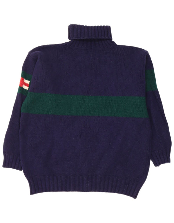 Maglione maglione a collo alto da donna Hackett UK 18 XL Lana color block blu navy