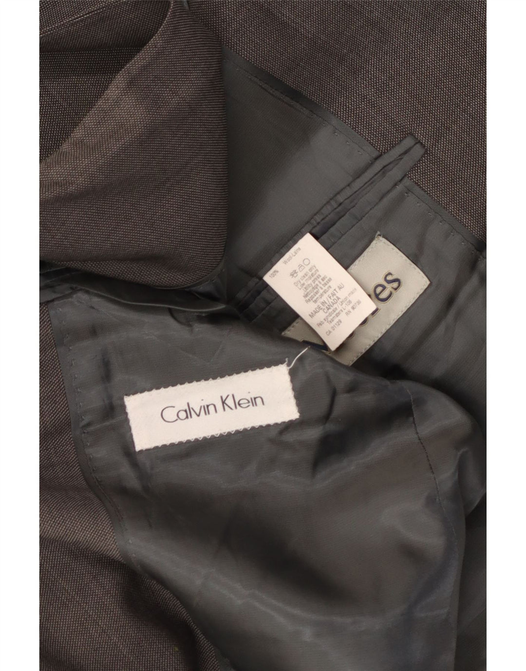Giacca blazer a 2 bottoni da uomo Calvin Klein UK 36 piccola lana grigia