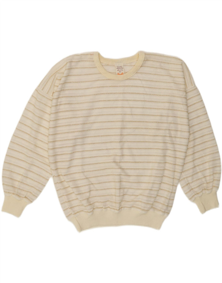 Maglione maglione girocollo da donna vintage EU 42 a righe bianche grandi