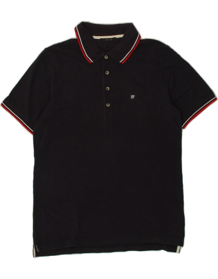 BELFE Mens Polo Shirt Large Navy Blue Cotton Vintage Belfe and Second-Hand Belfe from Messina Hembry 