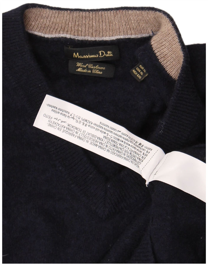 Massimo Dutti Maglione da donna con scollo a V UK 18 XL Lana blu navy