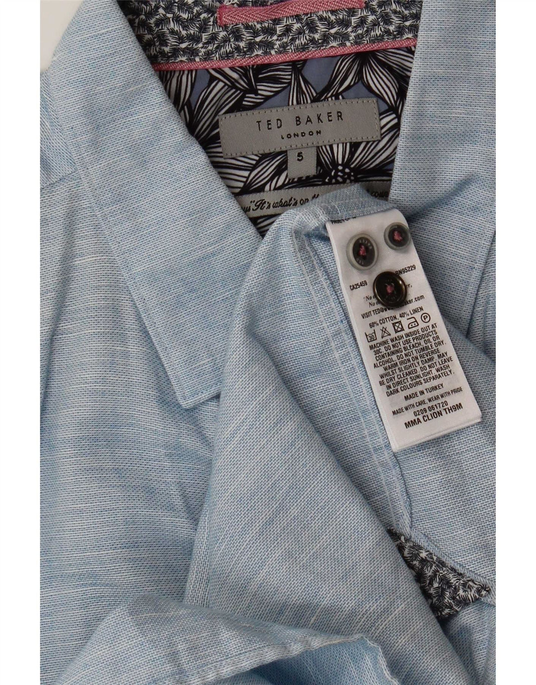 Ted Baker Camicia a maniche corte da uomo Taglia 5 XL Cotone screziato blu