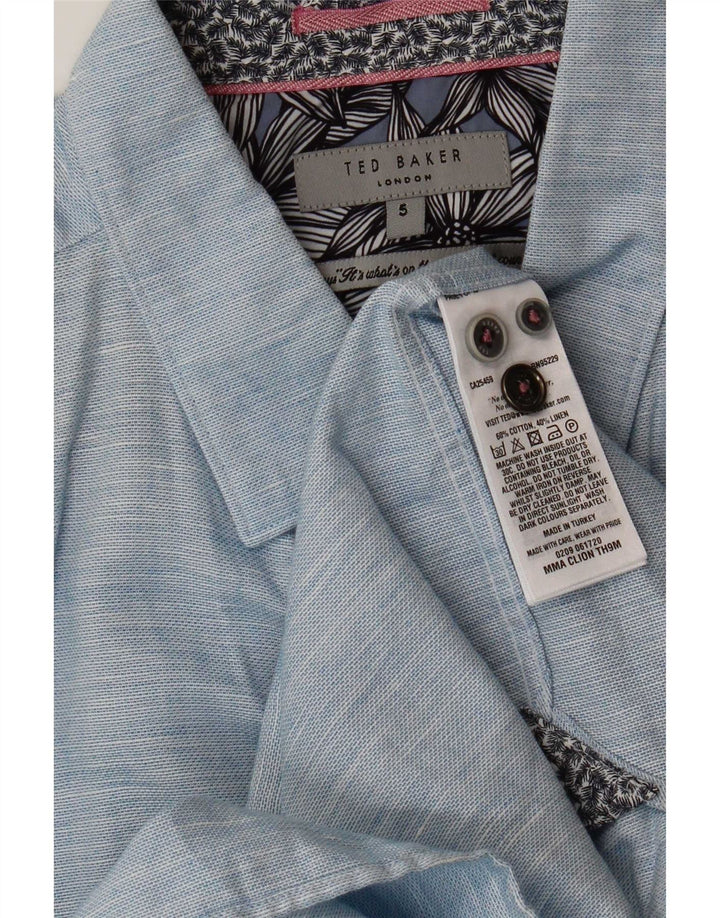 Ted Baker Camicia a maniche corte da uomo Taglia 5 XL Cotone screziato blu