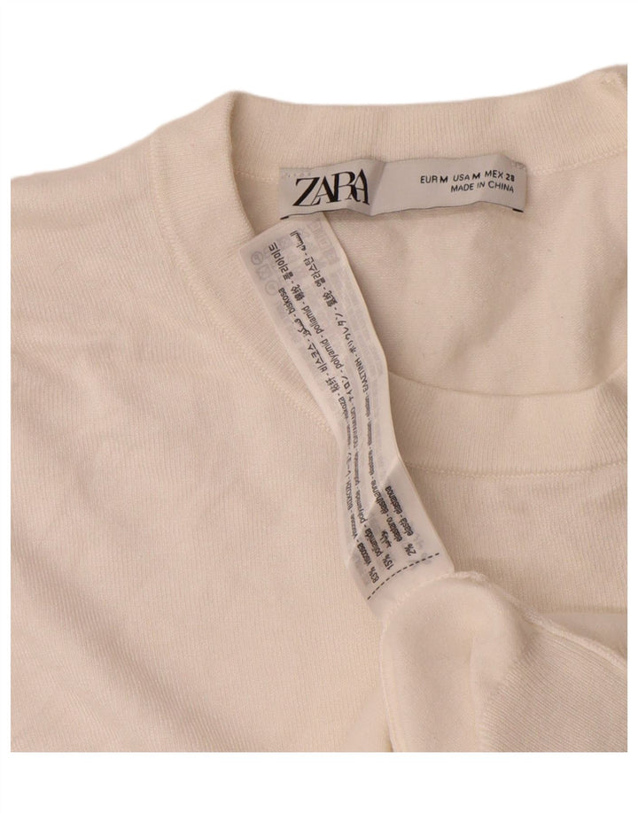 Maglione girocollo a maniche corte da donna Zara UK 14 bianco medio