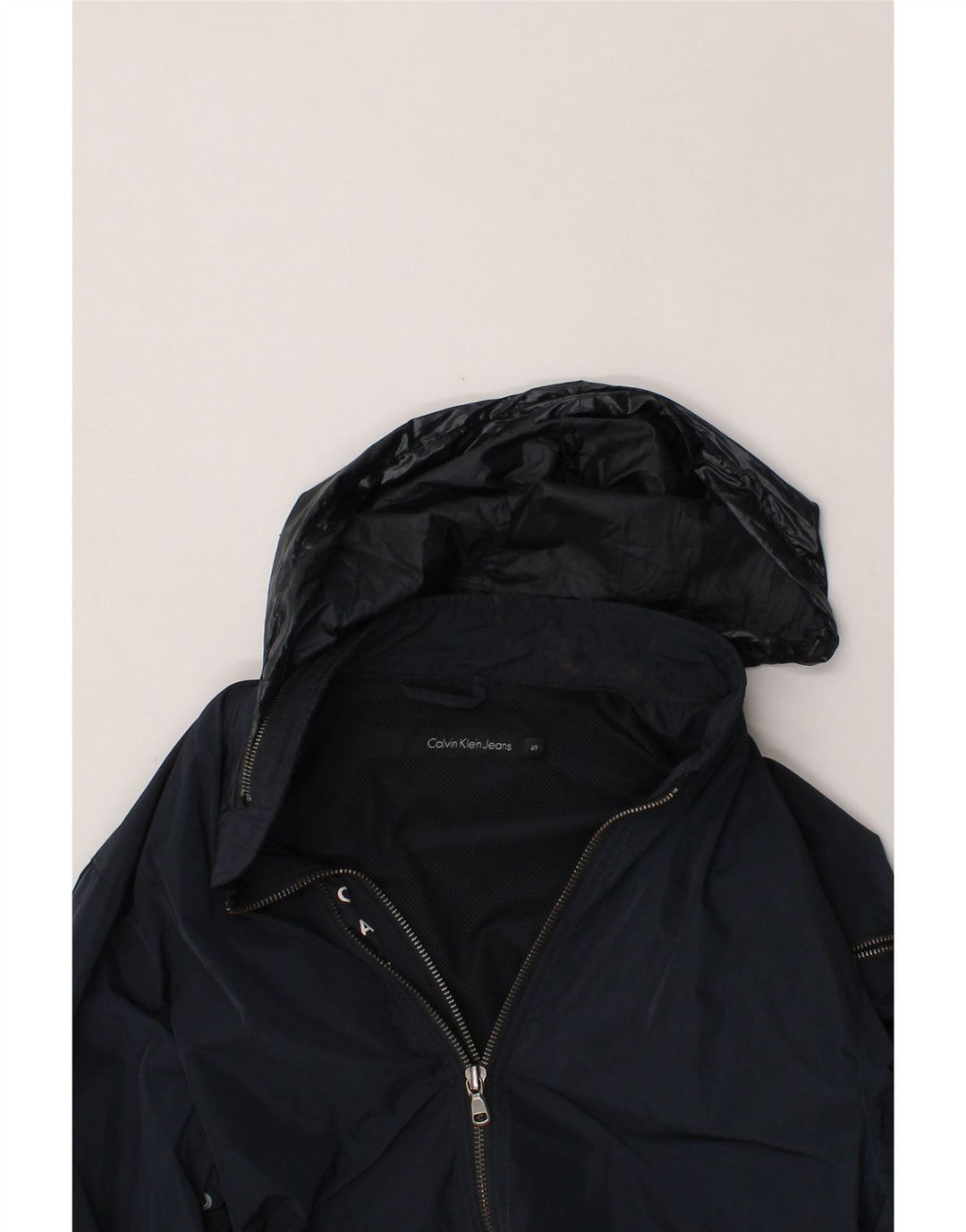 CALVIN KLEIN JEANS Womens Hooded Rain Jacket UK 10 Small Navy Blue Vintage Calvin Klein Jeans and Second-Hand Calvin Klein Jeans from Messina Hembry 
