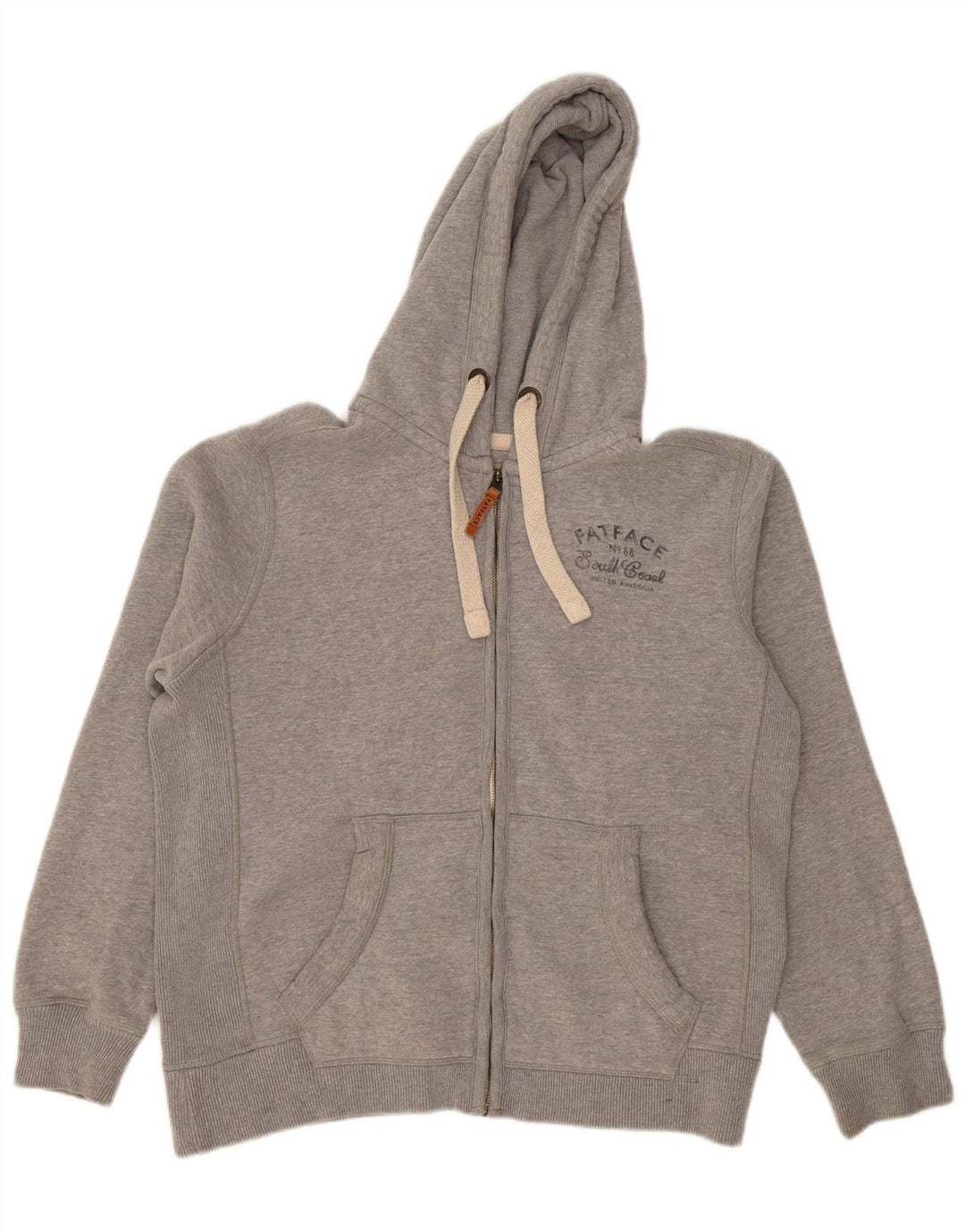 FAT FACE Felpa con cappuccio grafica da uomo con zip grande in cotone grigio