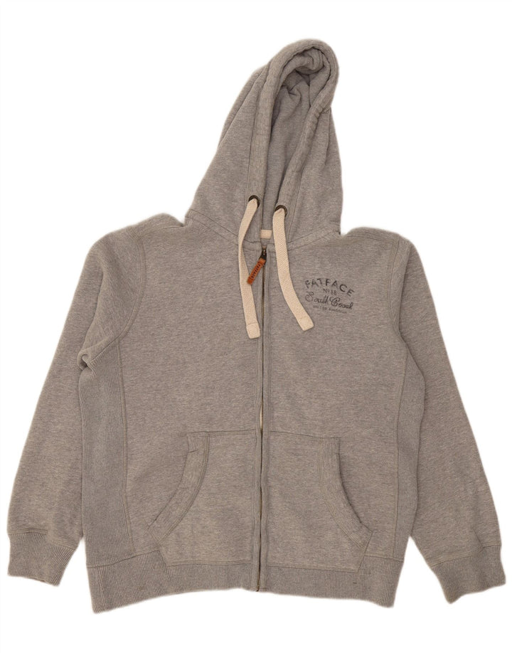 FAT FACE Felpa con cappuccio grafica da uomo con zip grande in cotone grigio