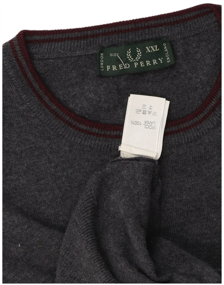 Maglione maglione girocollo da uomo Fred Perry 2XL lana grigia